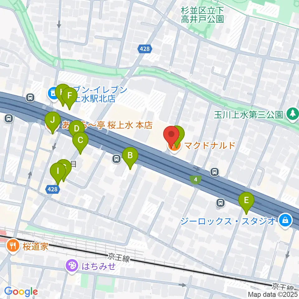 バイオリンレガート周辺のファミレス・ファーストフード一覧地図