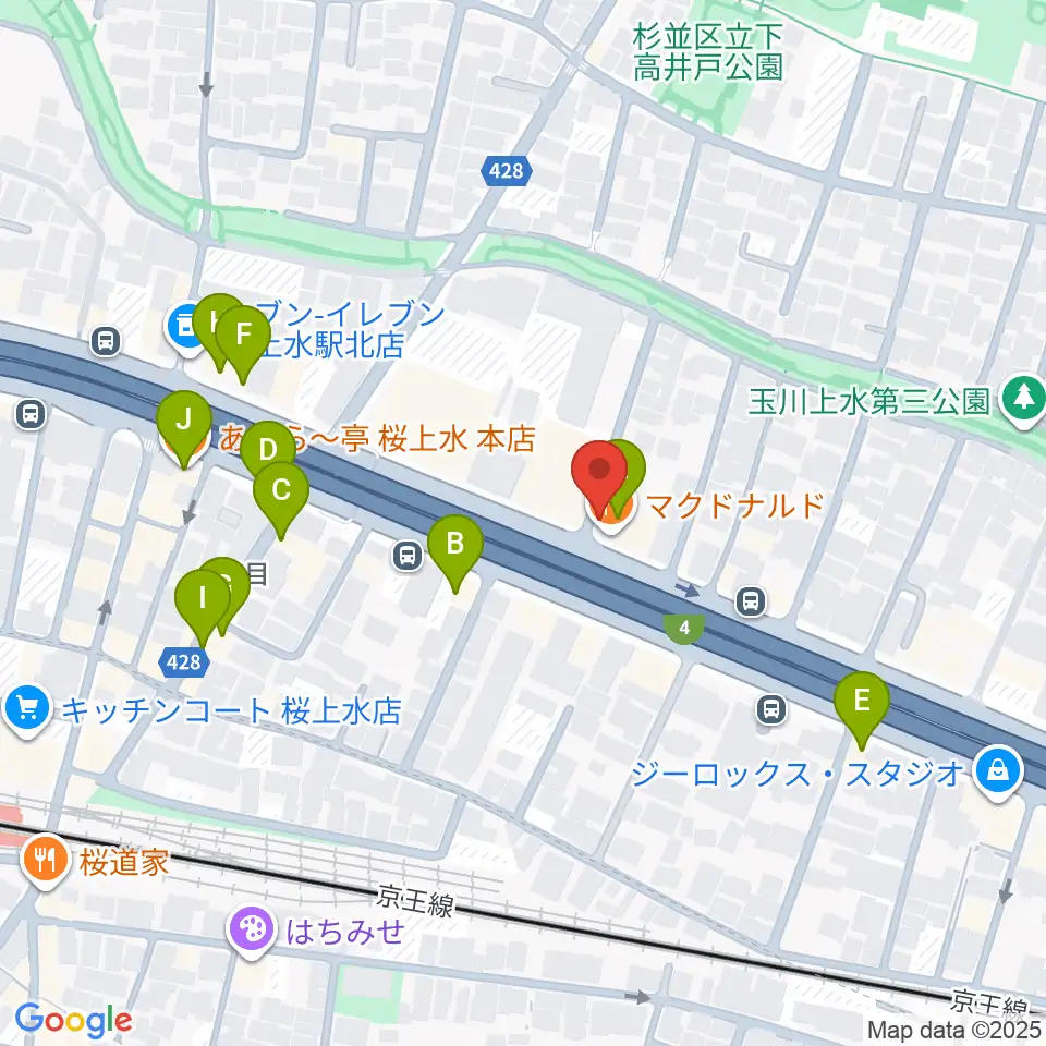 バイオリンレガート周辺のファミレス・ファーストフード一覧地図