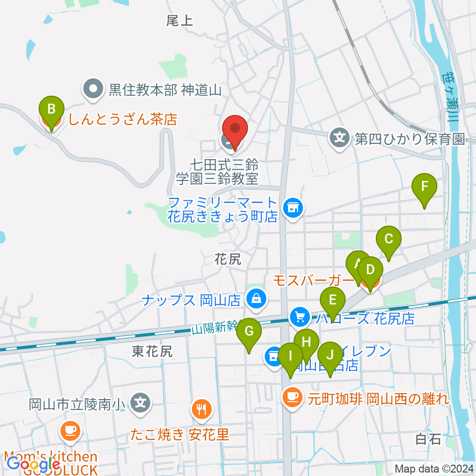 三鈴学園・三鈴教室周辺のファミレス・ファーストフード一覧地図