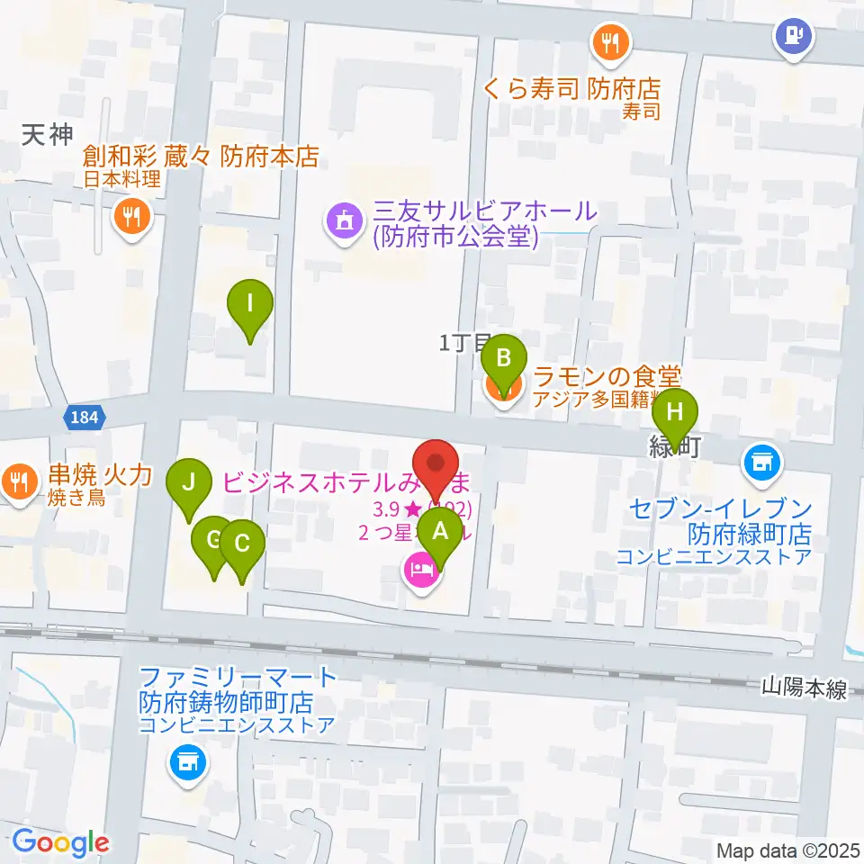 グランドミック タマシゲ楽器 緑町センター周辺のファミレス・ファーストフード一覧地図