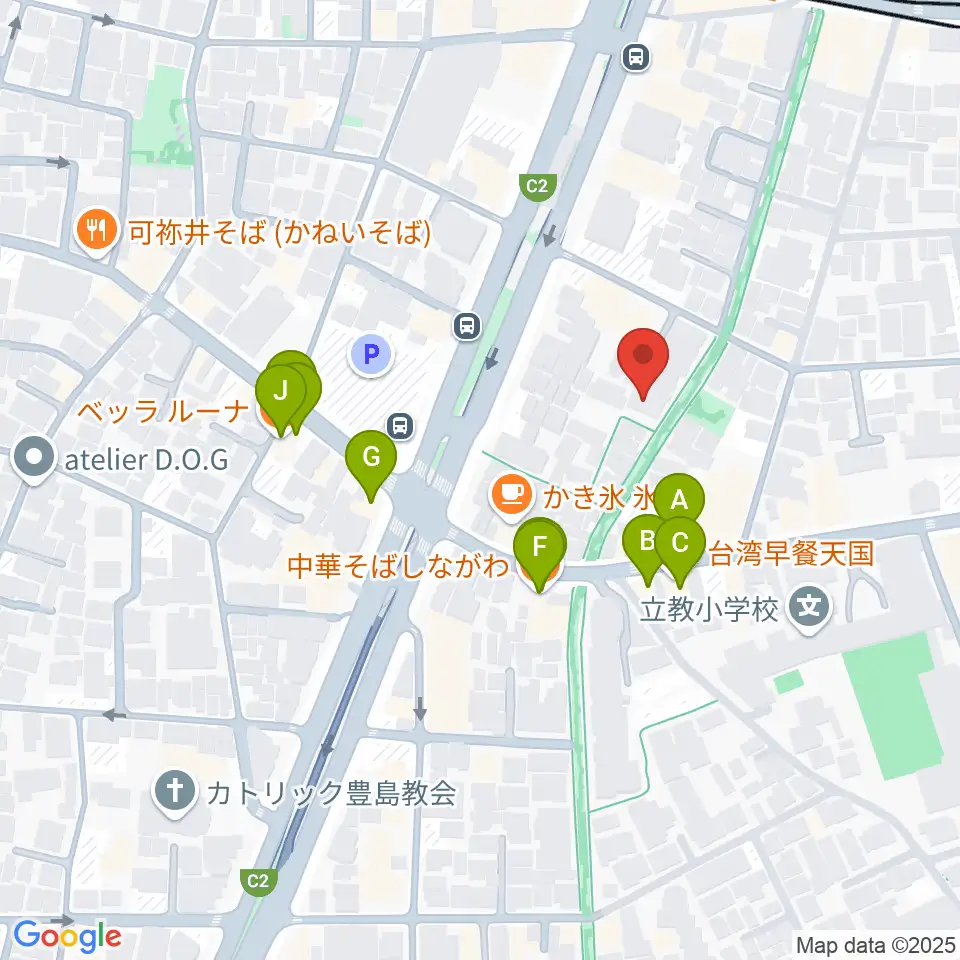 河野ギター製作所周辺のファミレス・ファーストフード一覧地図