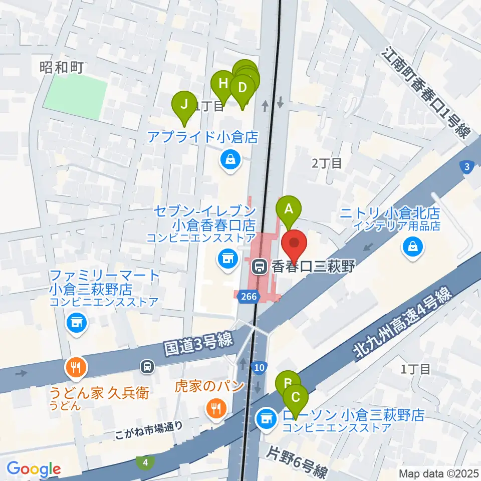篠崎ミュージックアカデミー北九州校周辺のファミレス・ファーストフード一覧地図