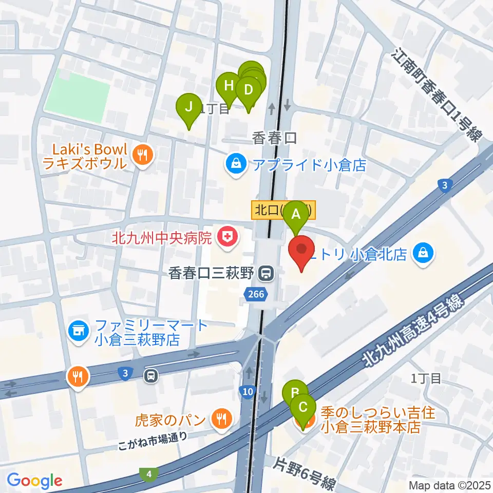 篠崎ミュージックアカデミー北九州校周辺のファミレス・ファーストフード一覧地図