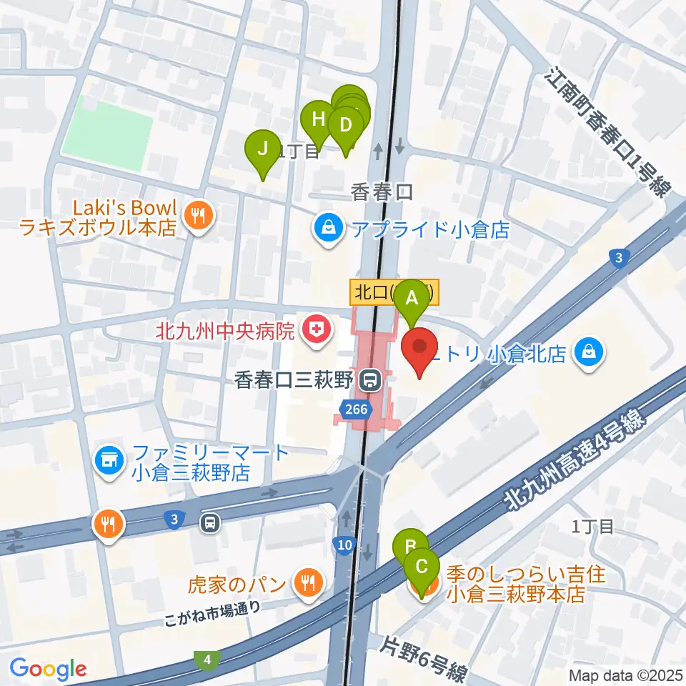 篠崎ミュージックアカデミー北九州校周辺のファミレス・ファーストフード一覧地図