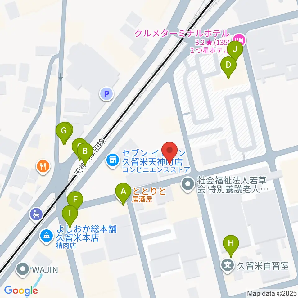 木下楽器店クルメセンター周辺のファミレス・ファーストフード一覧地図