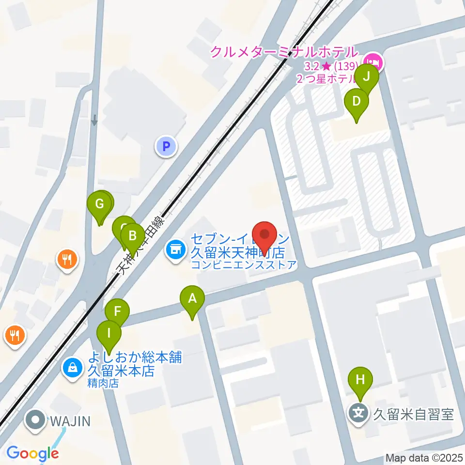 木下楽器店クルメセンター周辺のファミレス・ファーストフード一覧地図