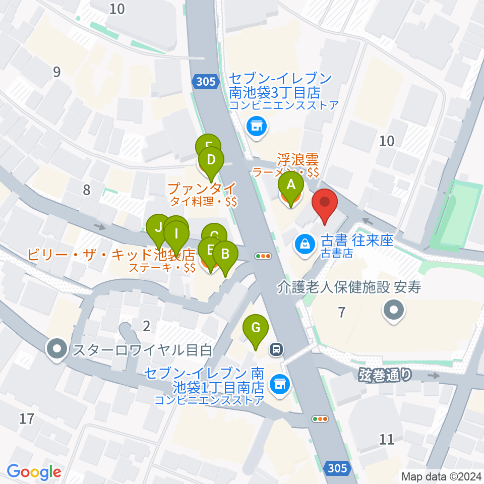 FANA周辺のファミレス・ファーストフード一覧地図