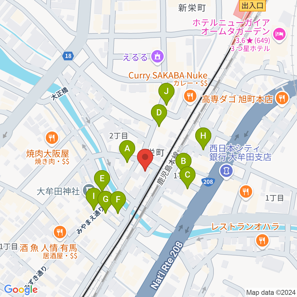 アイ＆カルチャ大牟田周辺のファミレス・ファーストフード一覧地図