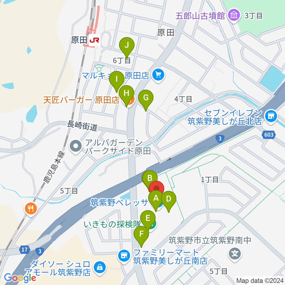 アイ＆カルチャ筑紫野周辺のファミレス・ファーストフード一覧地図