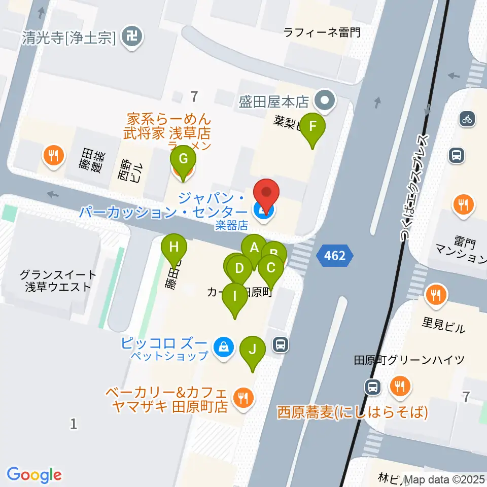 コマキ楽器 ジャパンパーカッションセンター周辺のファミレス・ファーストフード一覧地図
