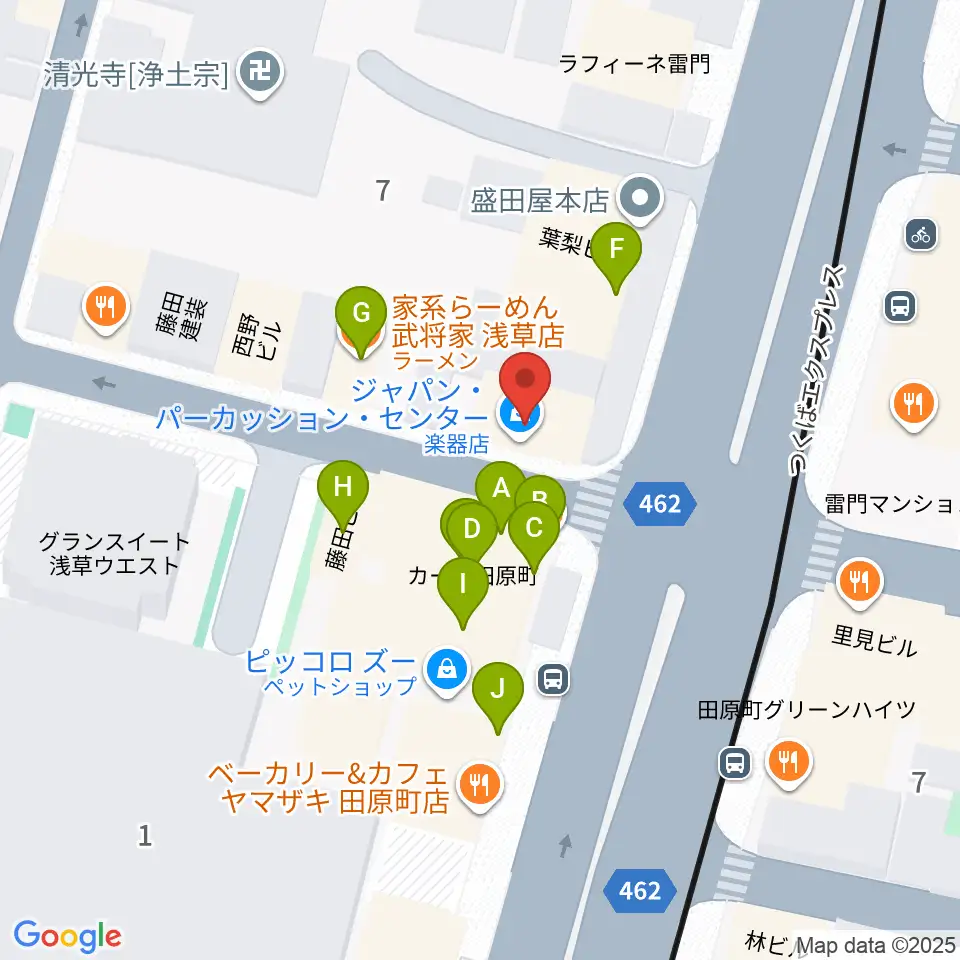 コマキ楽器 ジャパンパーカッションセンター周辺のファミレス・ファーストフード一覧地図