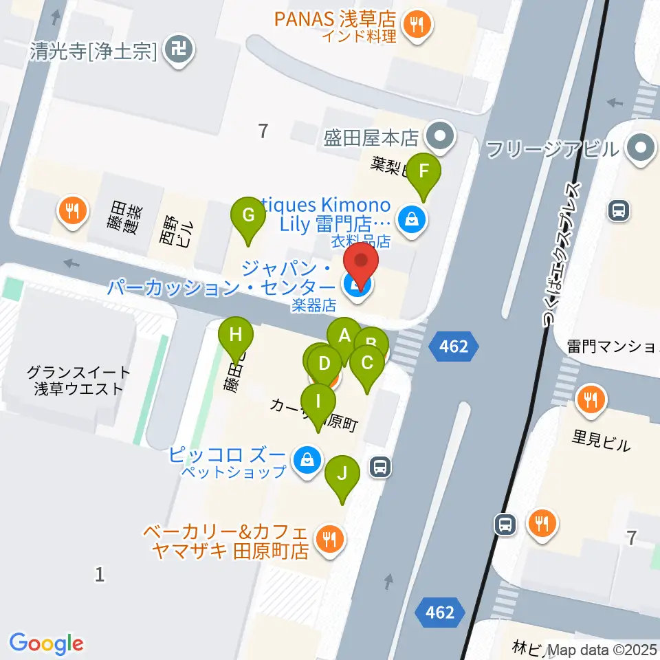 コマキ楽器 ジャパンパーカッションセンター周辺のファミレス・ファーストフード一覧地図