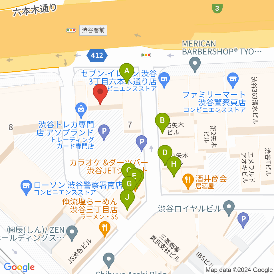 ゴスペルスクエア周辺のファミレス・ファーストフード一覧地図