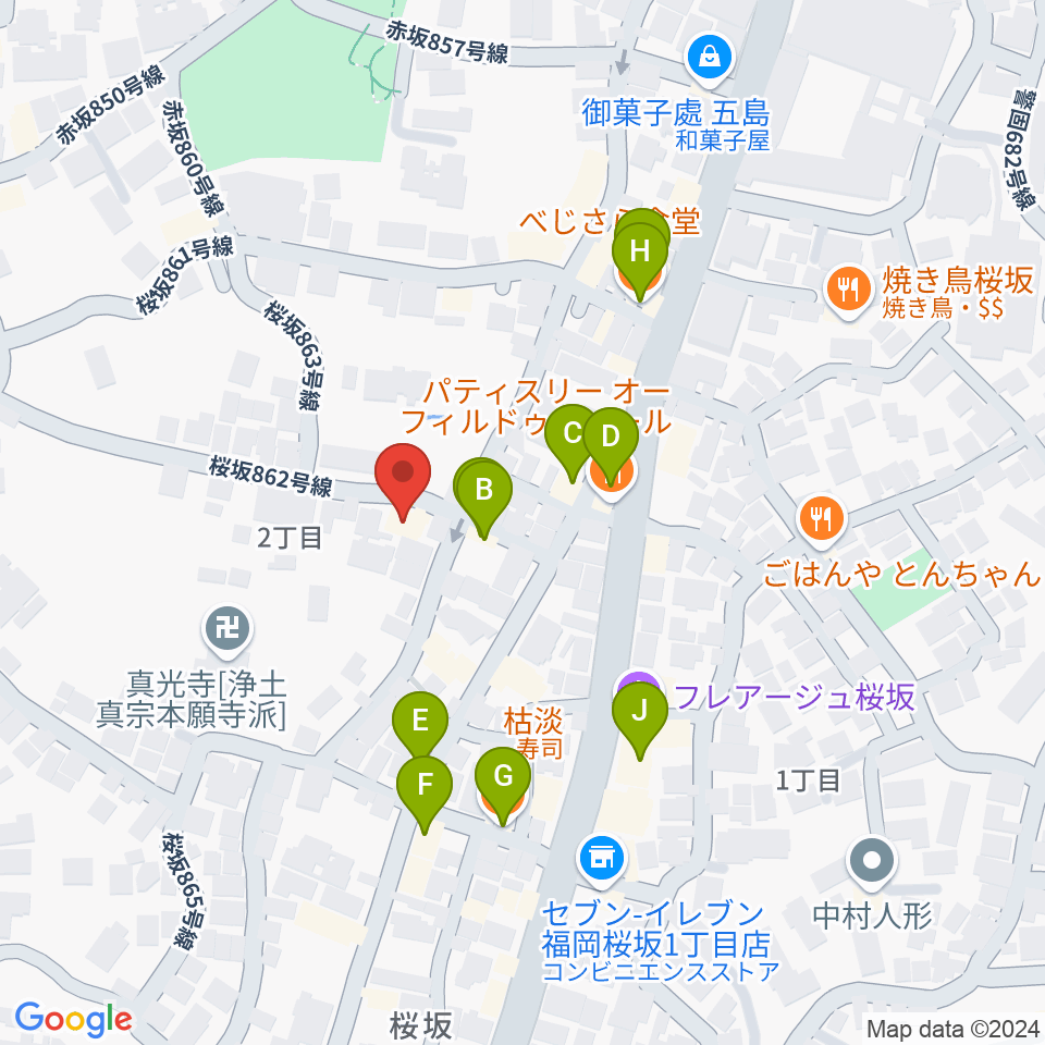 桜坂スタジオスタッフ周辺のファミレス・ファーストフード一覧地図