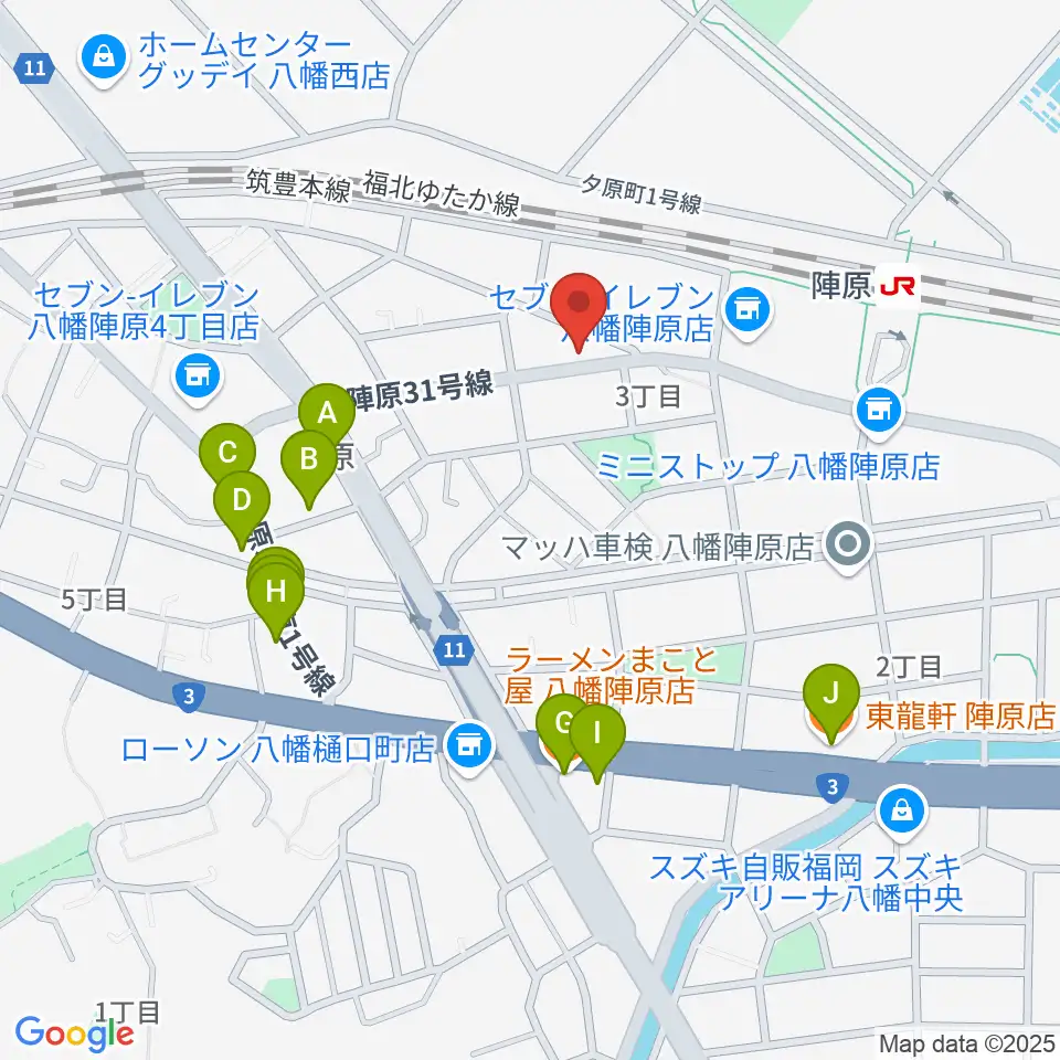陣原LAZY周辺のファミレス・ファーストフード一覧地図