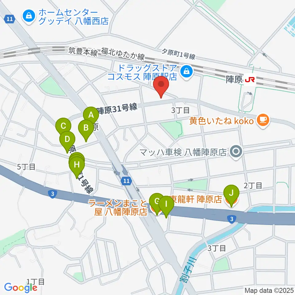 陣原LAZY周辺のファミレス・ファーストフード一覧地図
