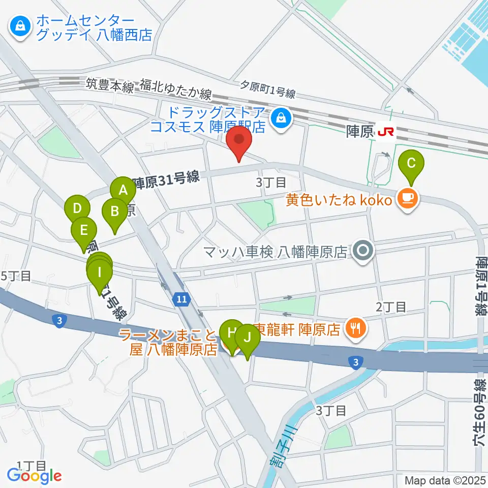 陣原LAZY周辺のファミレス・ファーストフード一覧地図