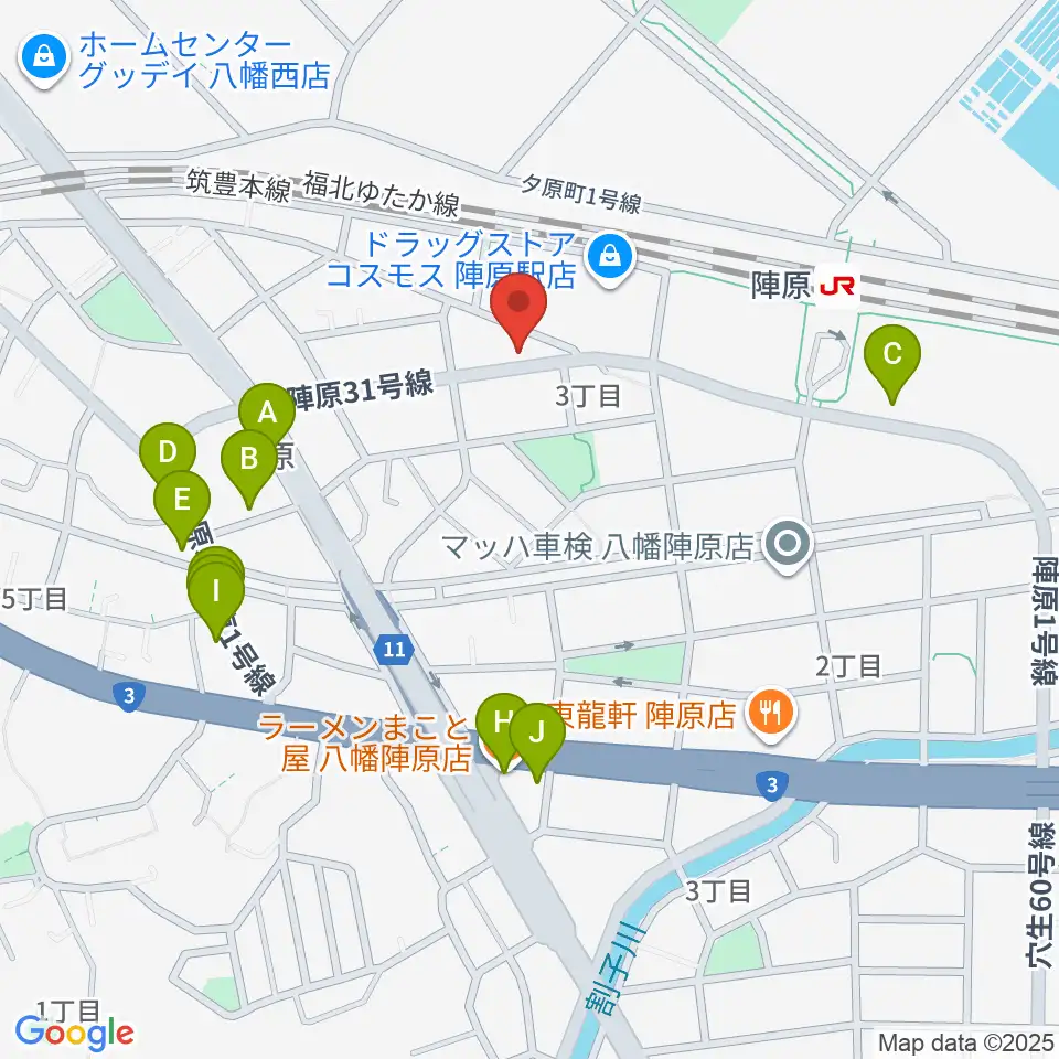 陣原LAZY周辺のファミレス・ファーストフード一覧地図
