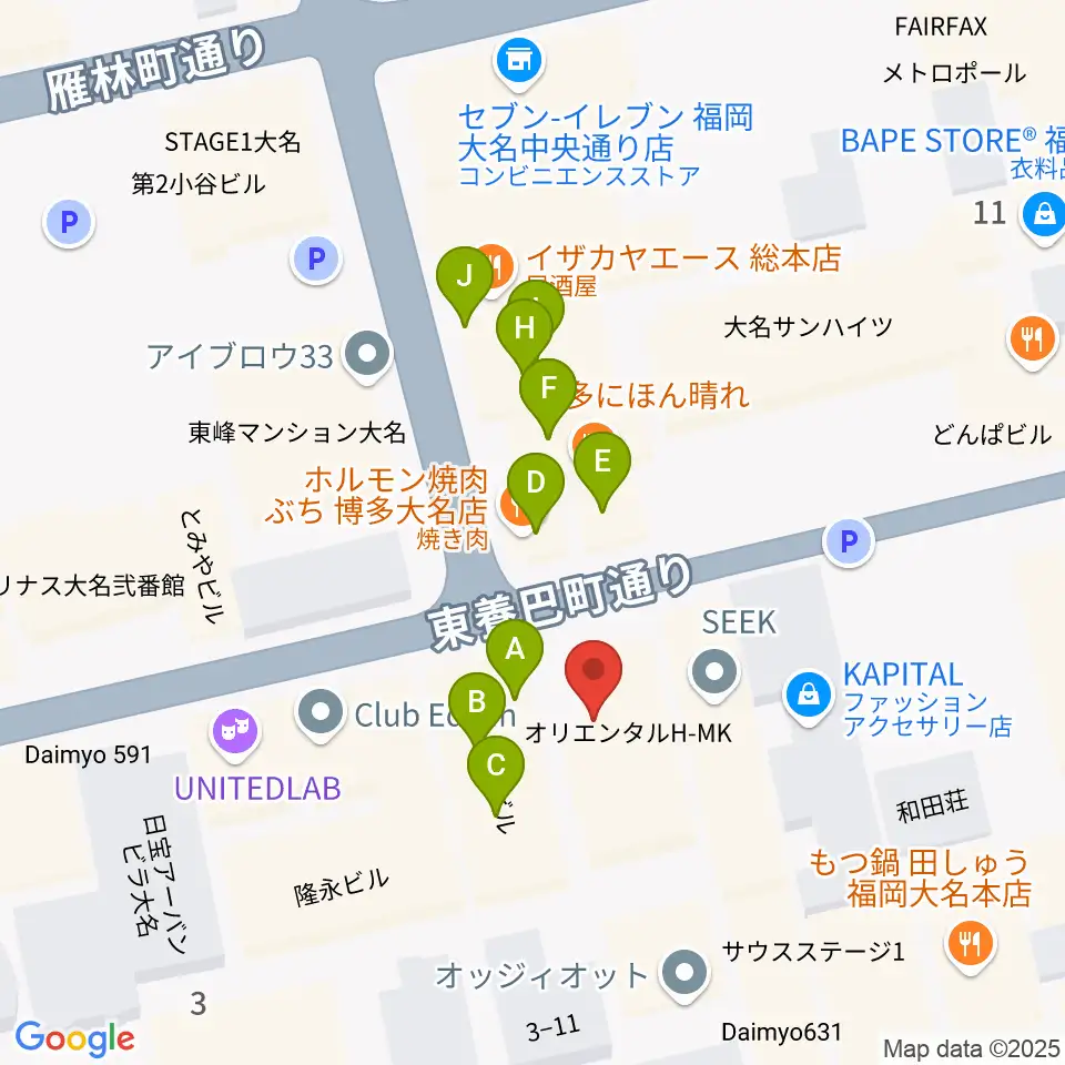 大名MKホール周辺のファミレス・ファーストフード一覧地図