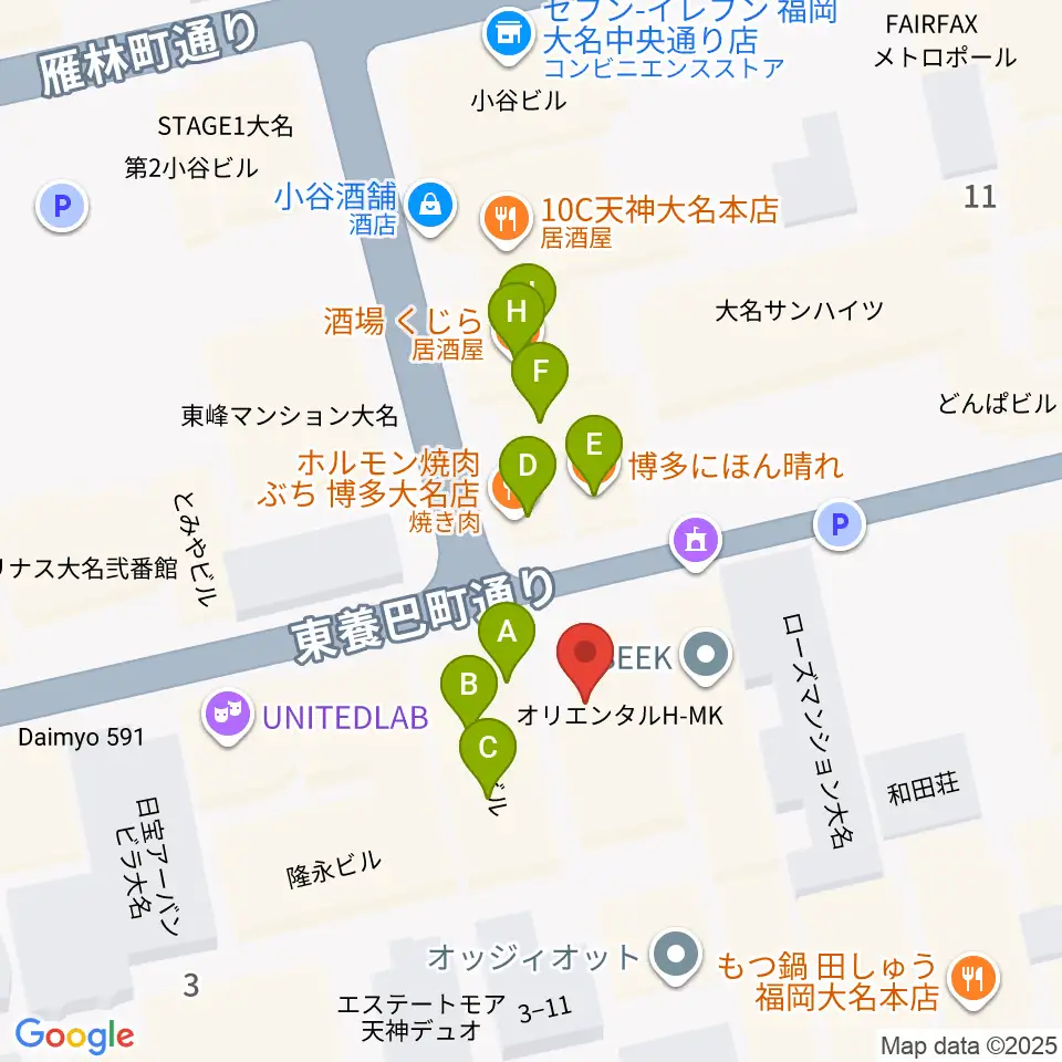 大名MKホール周辺のファミレス・ファーストフード一覧地図