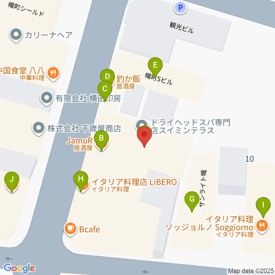 二胡音楽院周辺のファミレス・ファーストフード一覧地図
