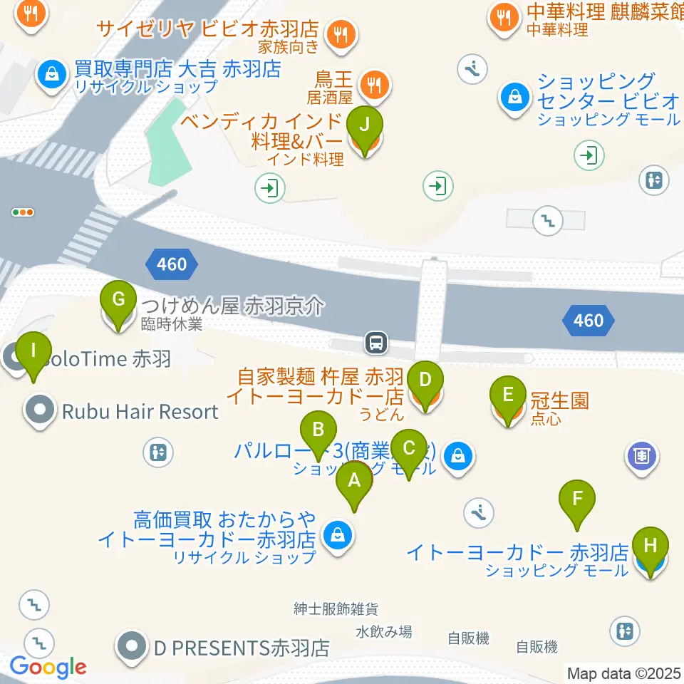 島村楽器イトーヨーカドー赤羽店周辺のファミレス・ファーストフード一覧地図