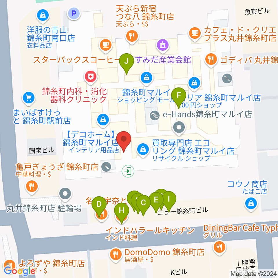 島村楽器 丸井錦糸町クラシック店周辺のファミレス・ファーストフード一覧地図