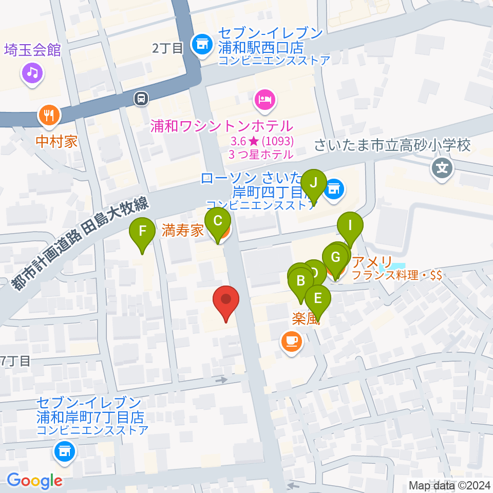 柏屋楽器フォーラム周辺のファミレス・ファーストフード一覧地図