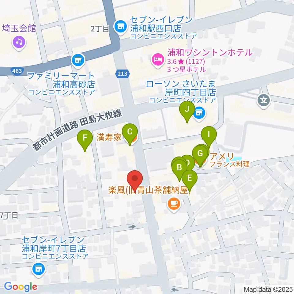 柏屋楽器フォーラム周辺のファミレス・ファーストフード一覧地図