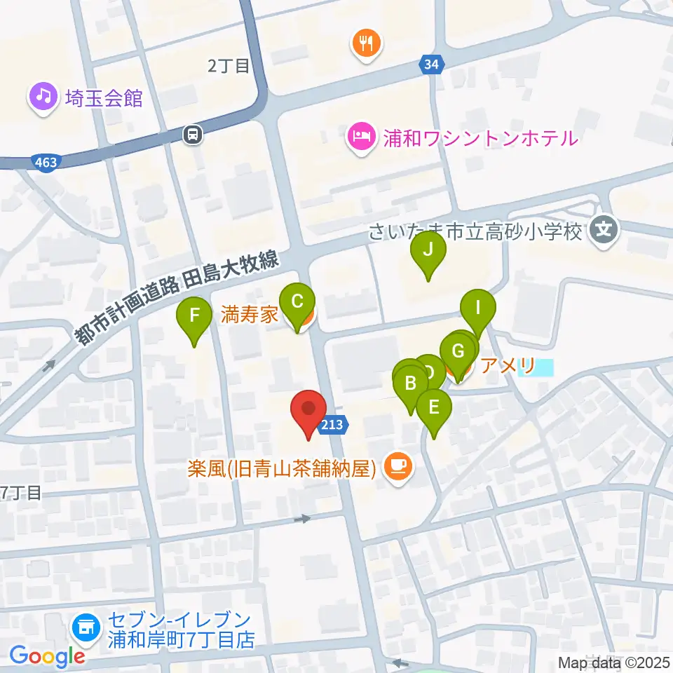 柏屋楽器フォーラム周辺のファミレス・ファーストフード一覧地図