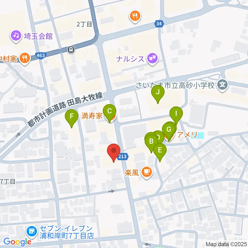 柏屋楽器フォーラム周辺のファミレス・ファーストフード一覧地図