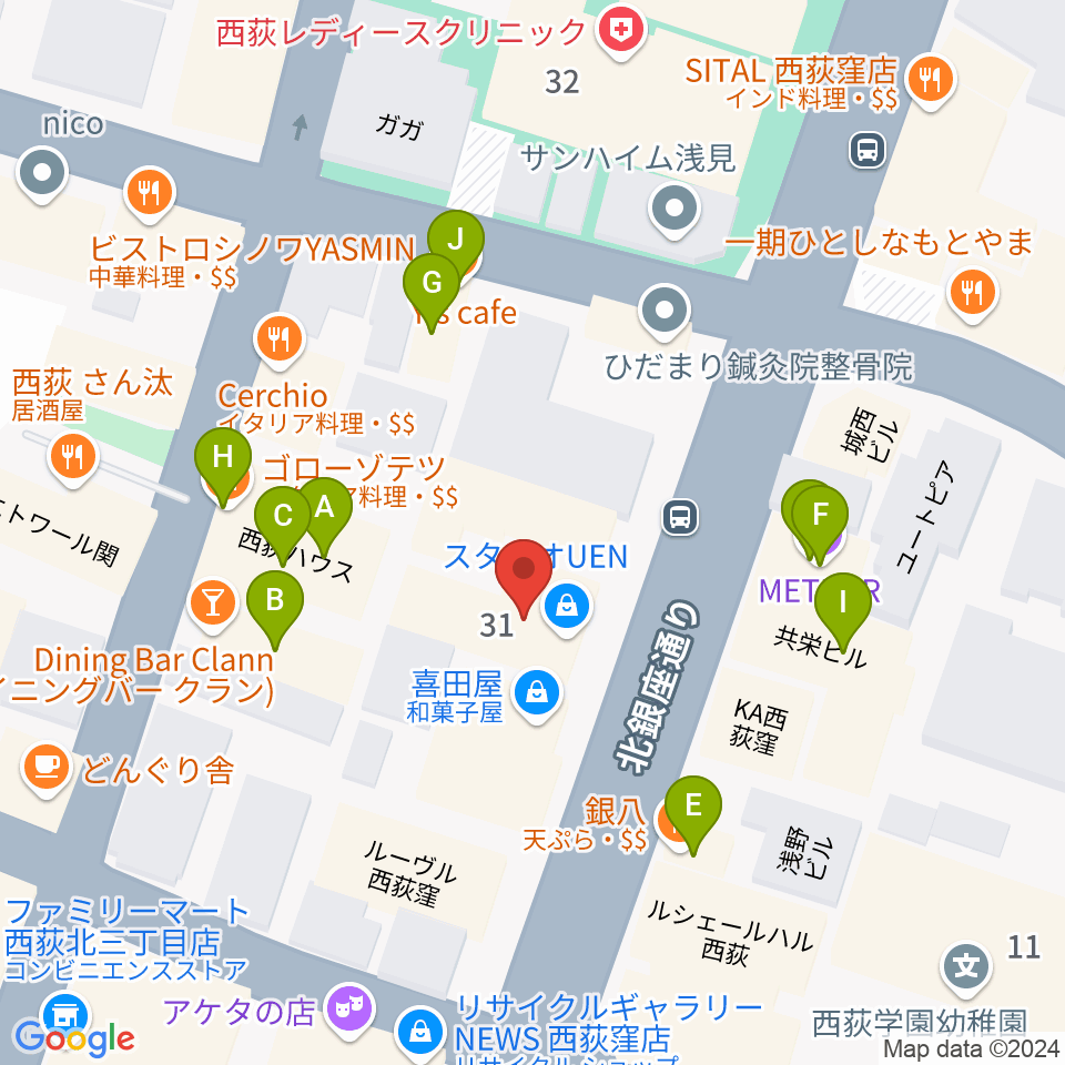 STUDIO UEN周辺のファミレス・ファーストフード一覧地図