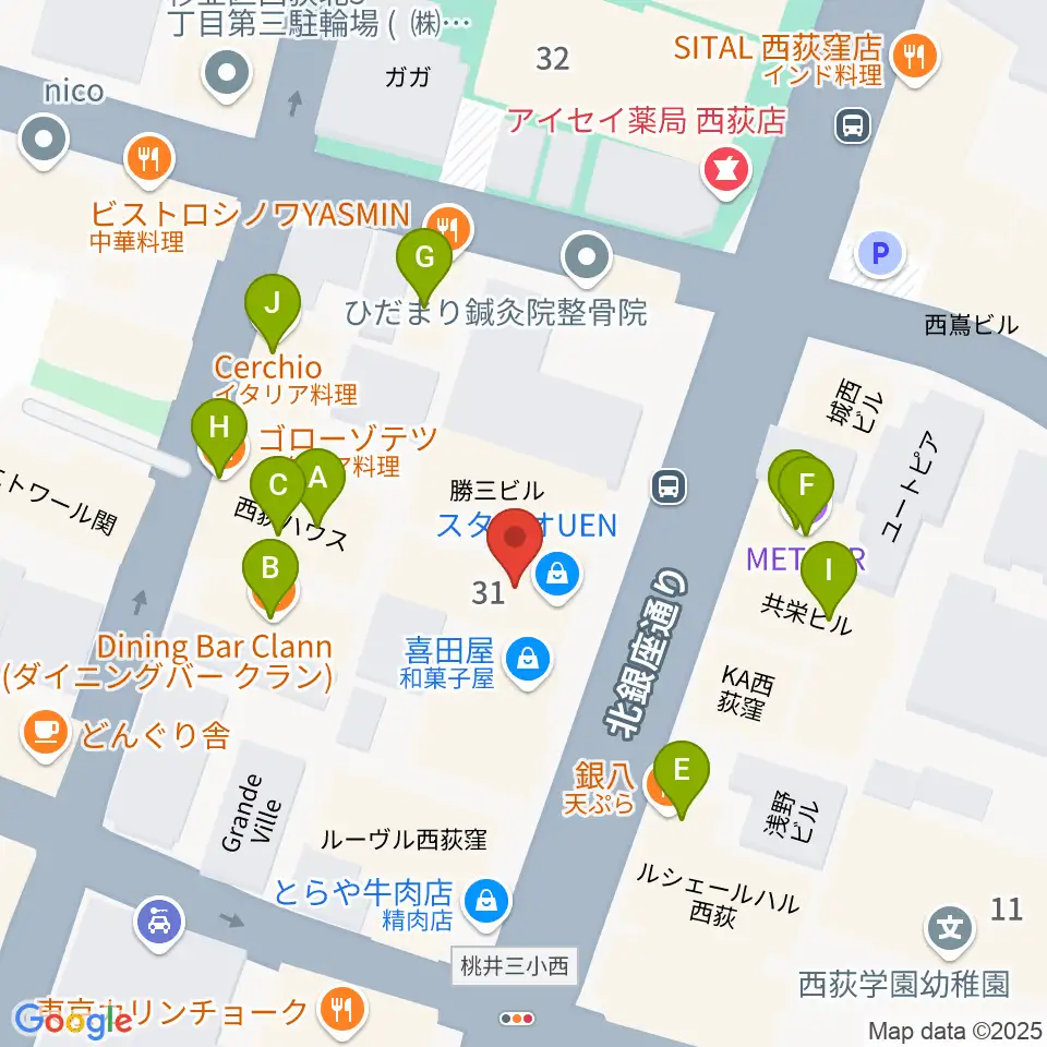 STUDIO UEN周辺のファミレス・ファーストフード一覧地図