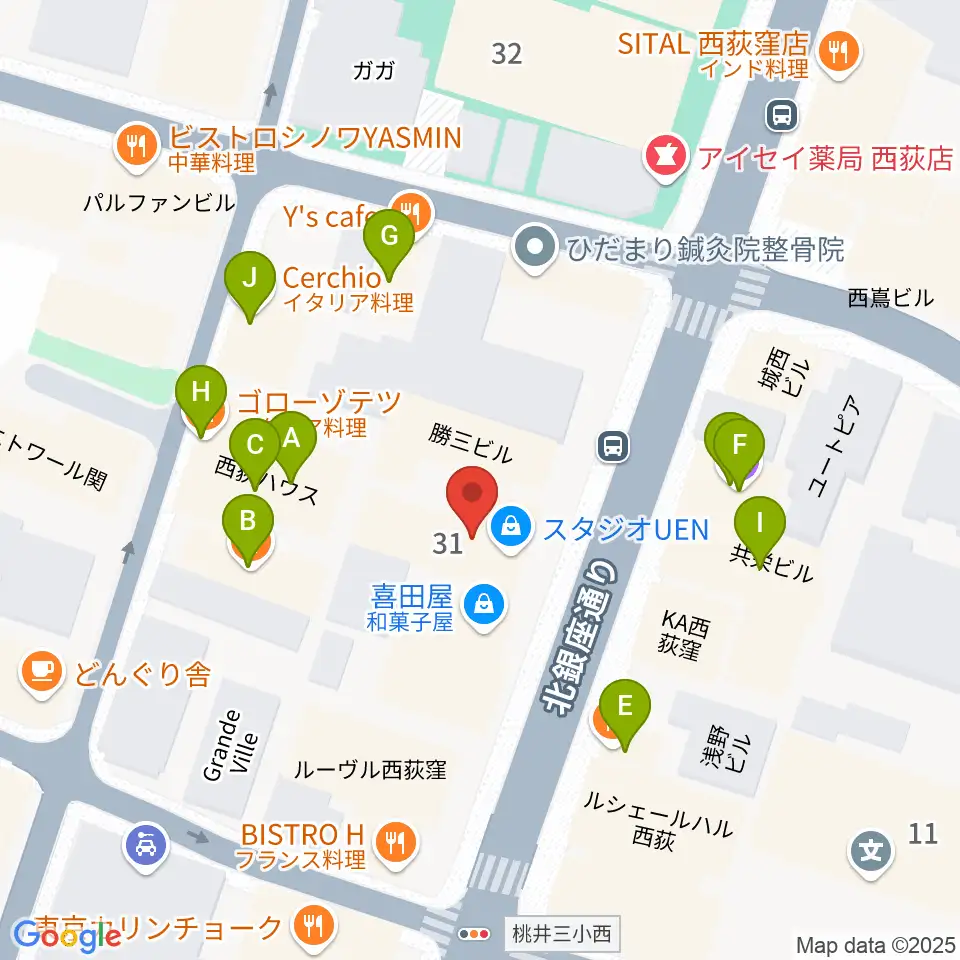 STUDIO UEN周辺のファミレス・ファーストフード一覧地図
