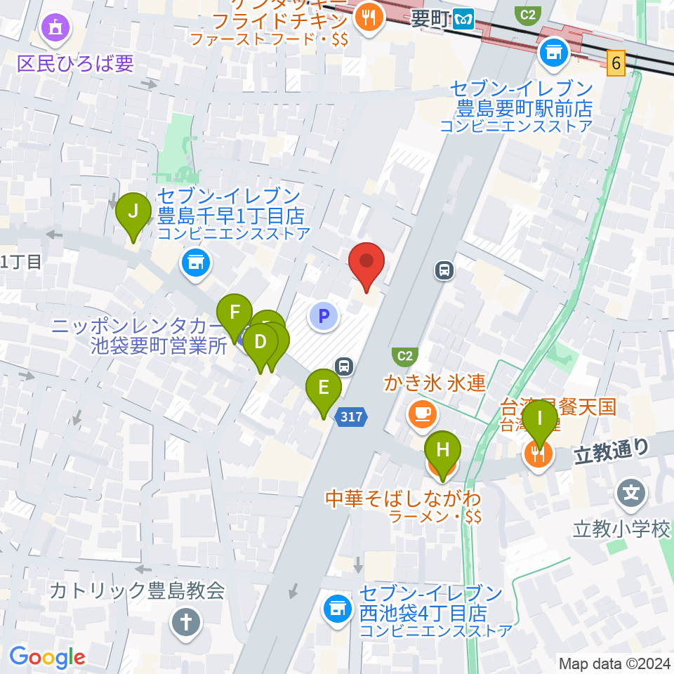 黒坂音楽工房周辺のファミレス・ファーストフード一覧地図