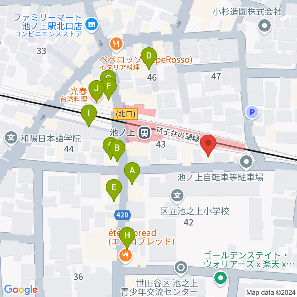 ヤマテピアノ周辺のファミレス・ファーストフード一覧地図