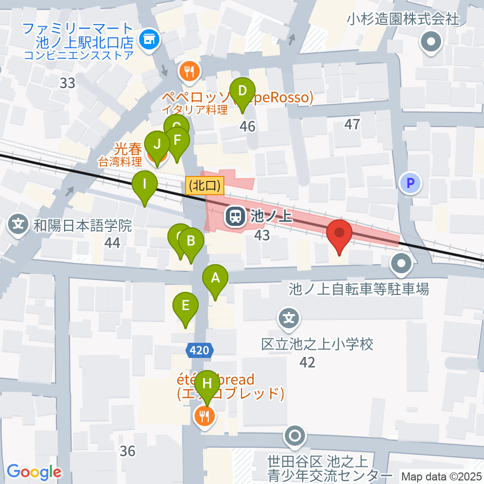 ヤマテピアノ周辺のファミレス・ファーストフード一覧地図