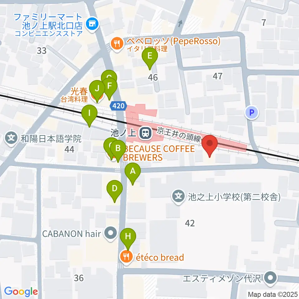 ヤマテピアノ周辺のファミレス・ファーストフード一覧地図