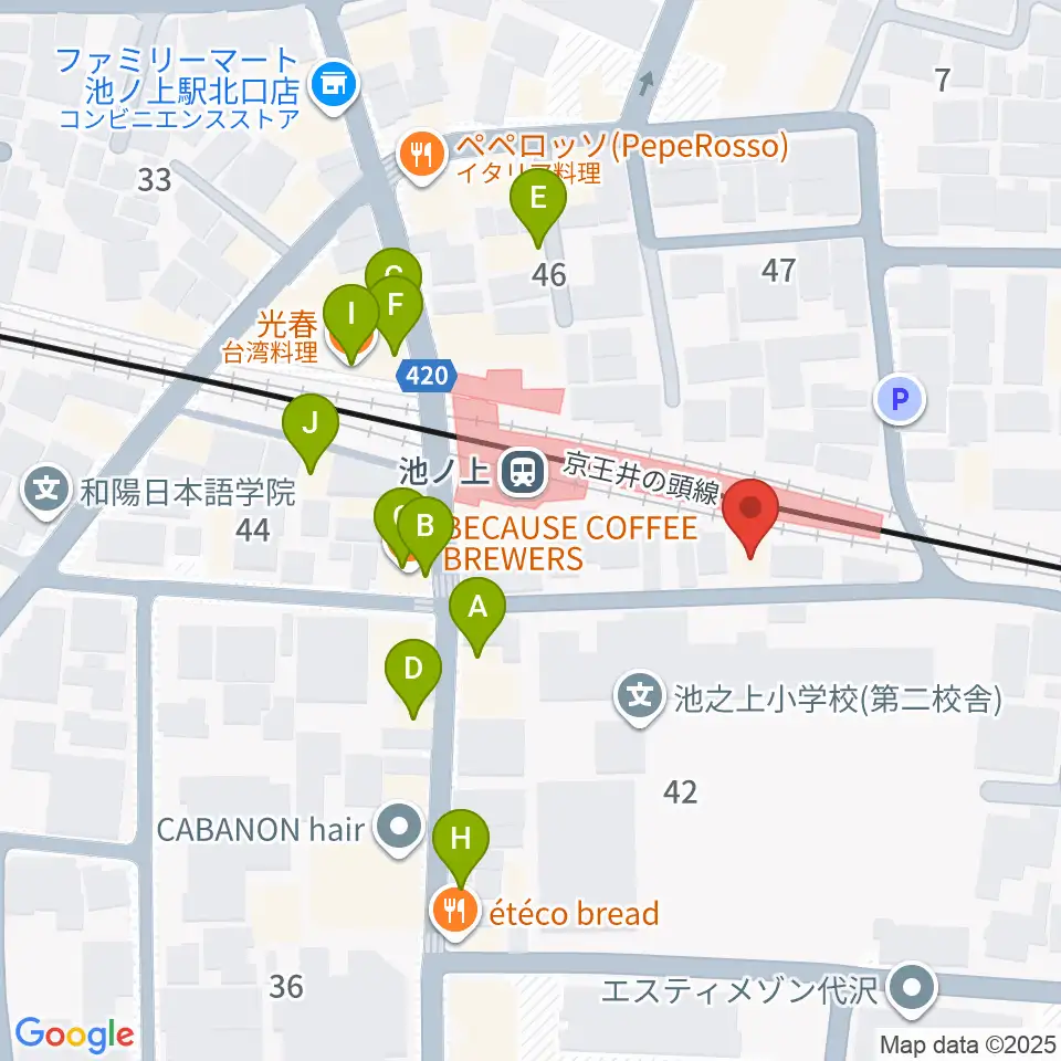 ヤマテピアノ周辺のファミレス・ファーストフード一覧地図