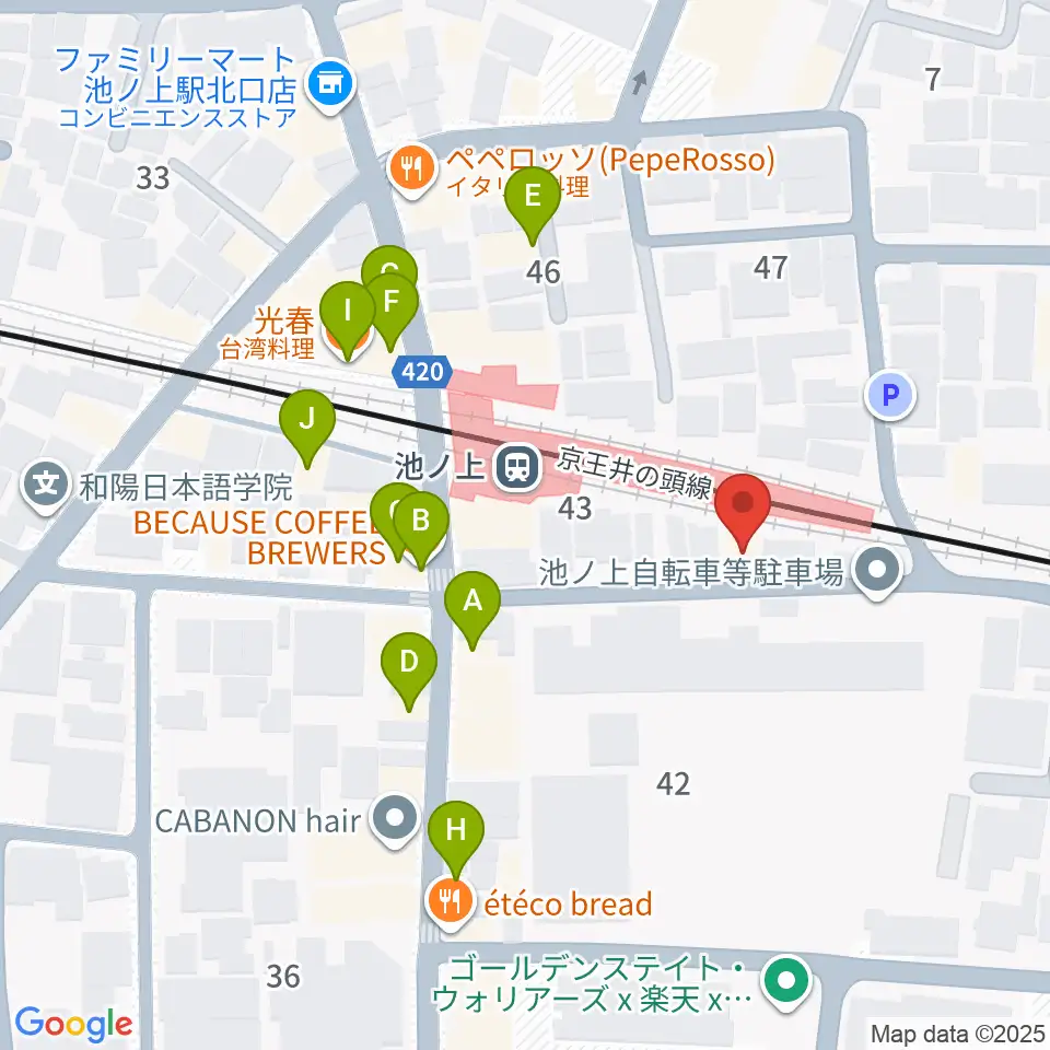 ヤマテピアノ周辺のファミレス・ファーストフード一覧地図