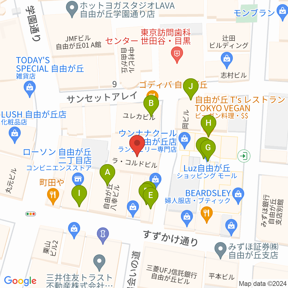 ラマンダ シャンソン教室周辺のファミレス・ファーストフード一覧地図