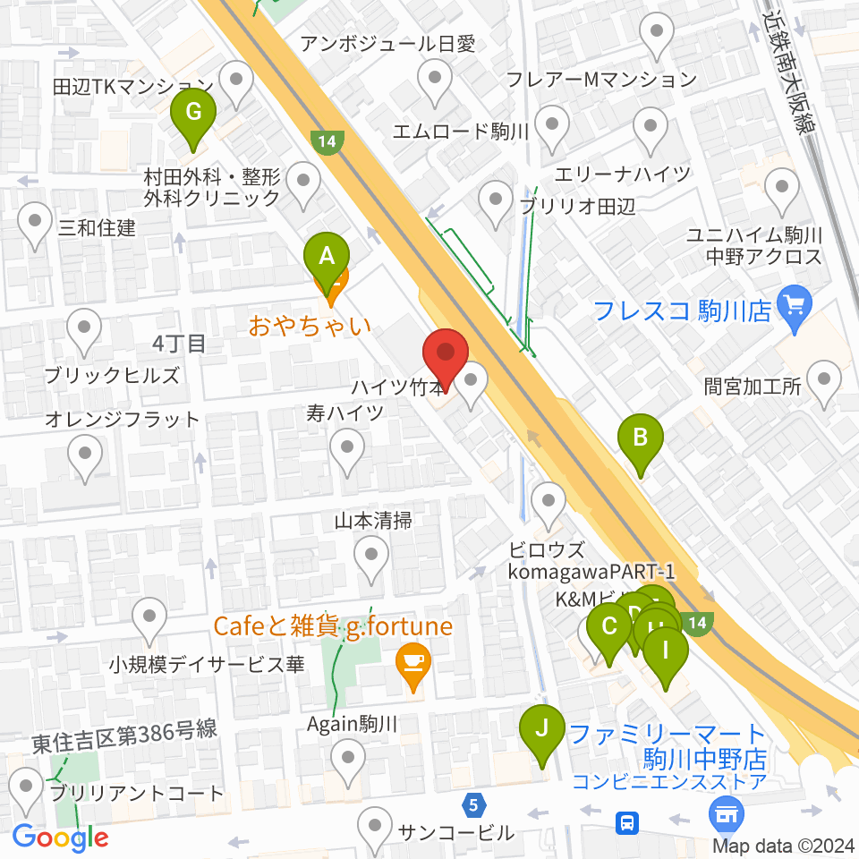 ナガイミュージックスタジオ周辺のファミレス・ファーストフード一覧地図