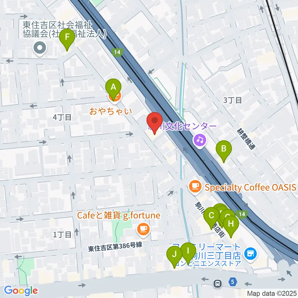 ナガイミュージックスタジオ周辺のファミレス・ファーストフード一覧地図