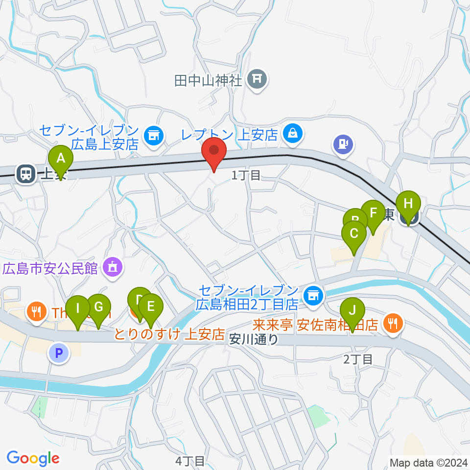 フォレスト楽器広島店周辺のファミレス・ファーストフード一覧地図