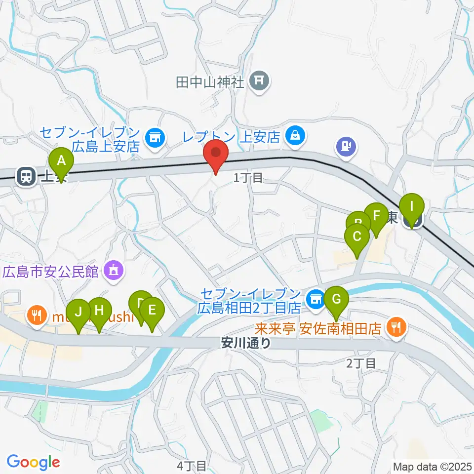 フォレスト楽器広島店周辺のファミレス・ファーストフード一覧地図