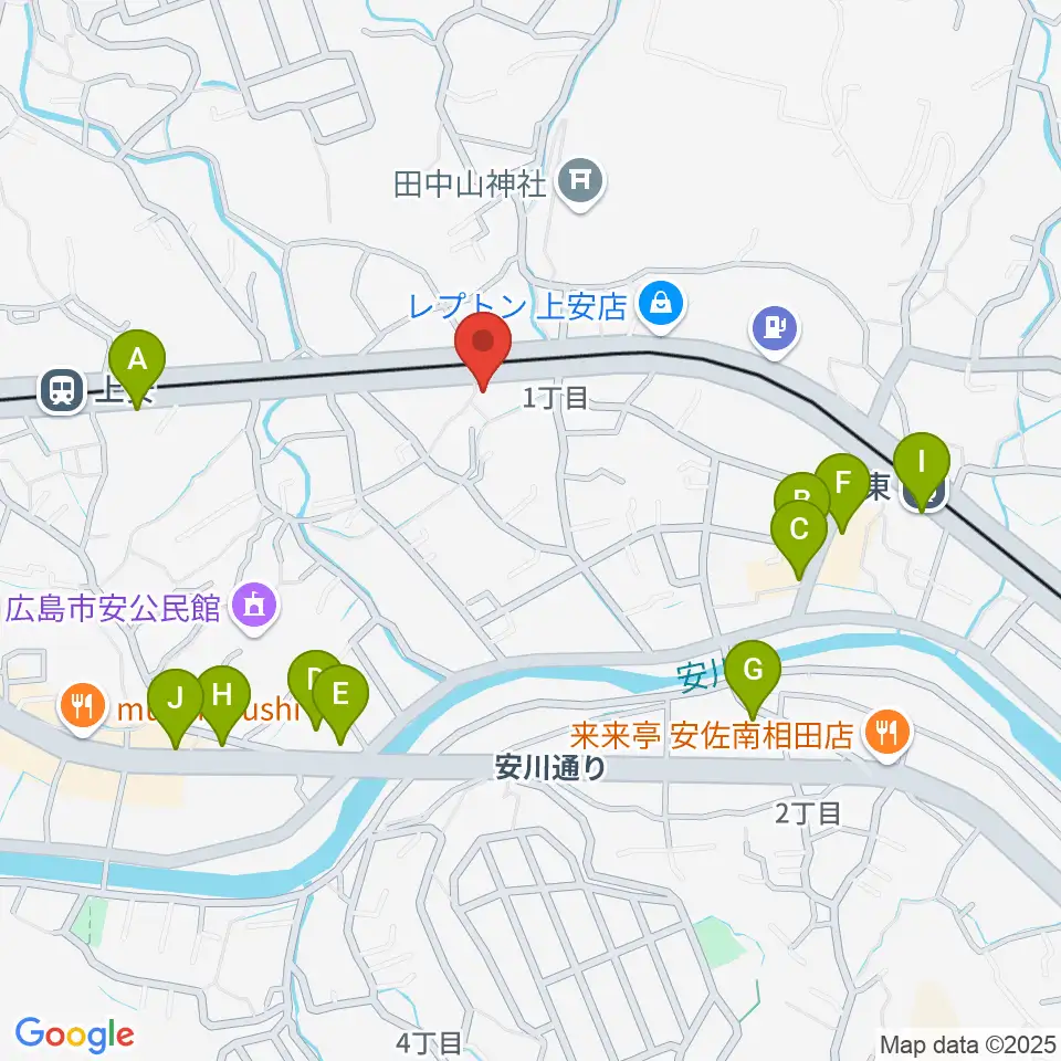 フォレスト楽器広島店周辺のファミレス・ファーストフード一覧地図