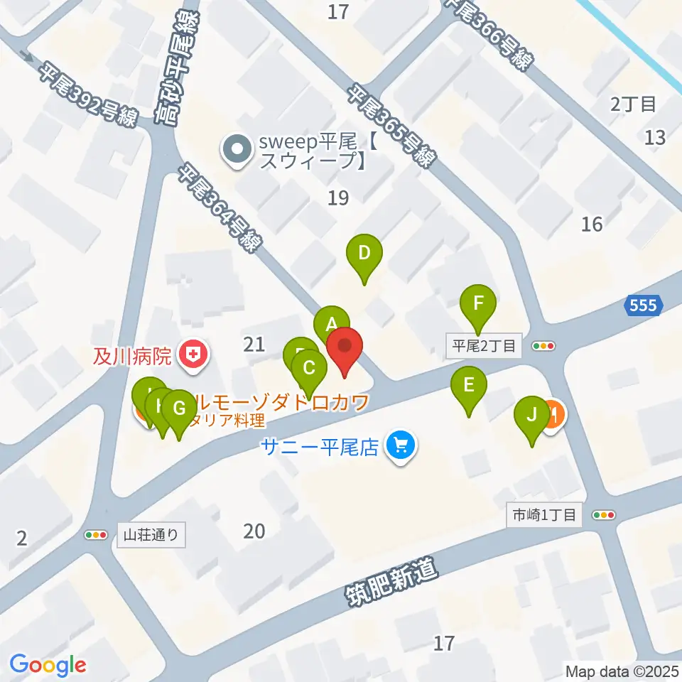 STS STUDIO周辺のファミレス・ファーストフード一覧地図