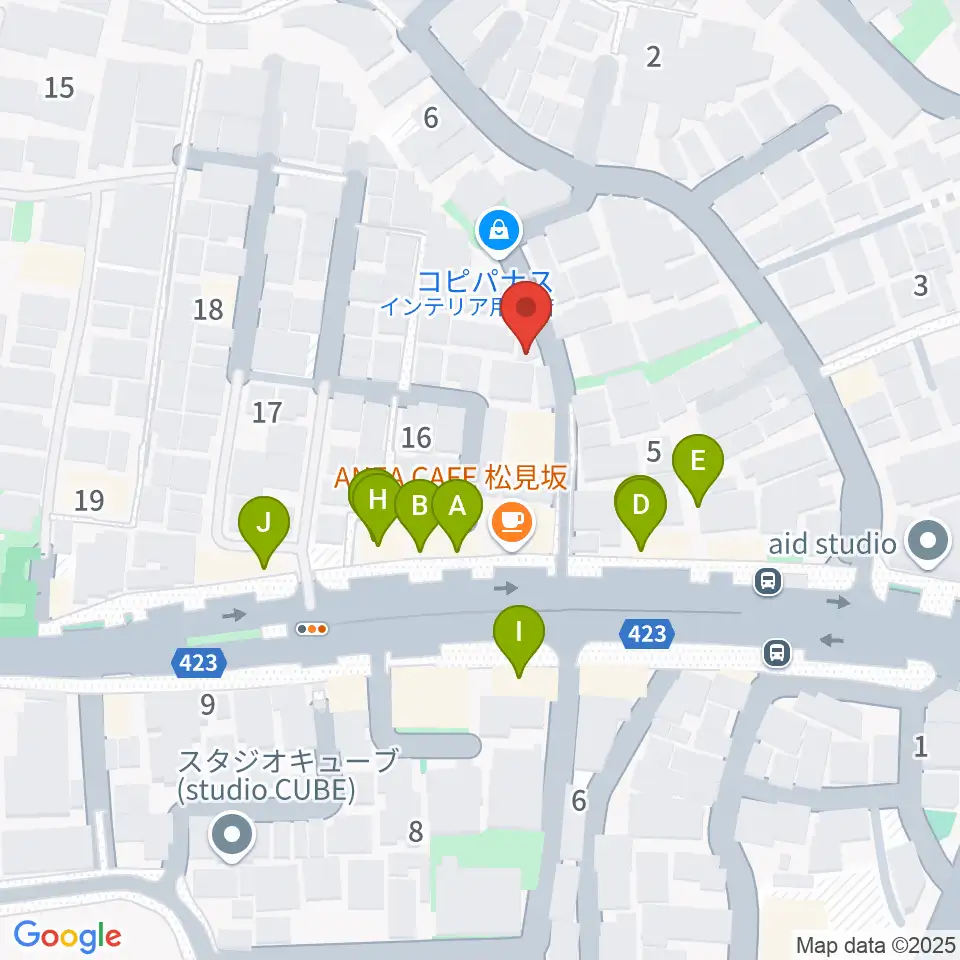 Studio Musicolore（ミュジコロール）周辺のファミレス・ファーストフード一覧地図