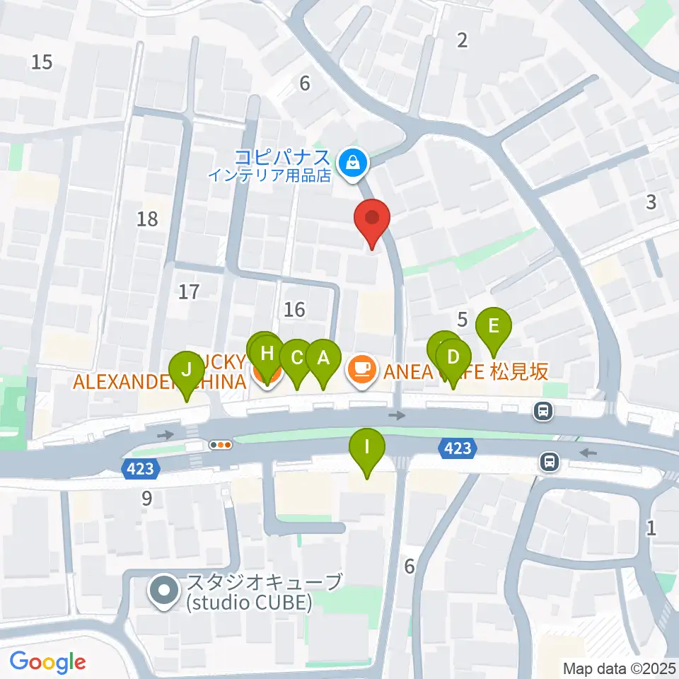 Studio Musicolore（ミュジコロール）周辺のファミレス・ファーストフード一覧地図