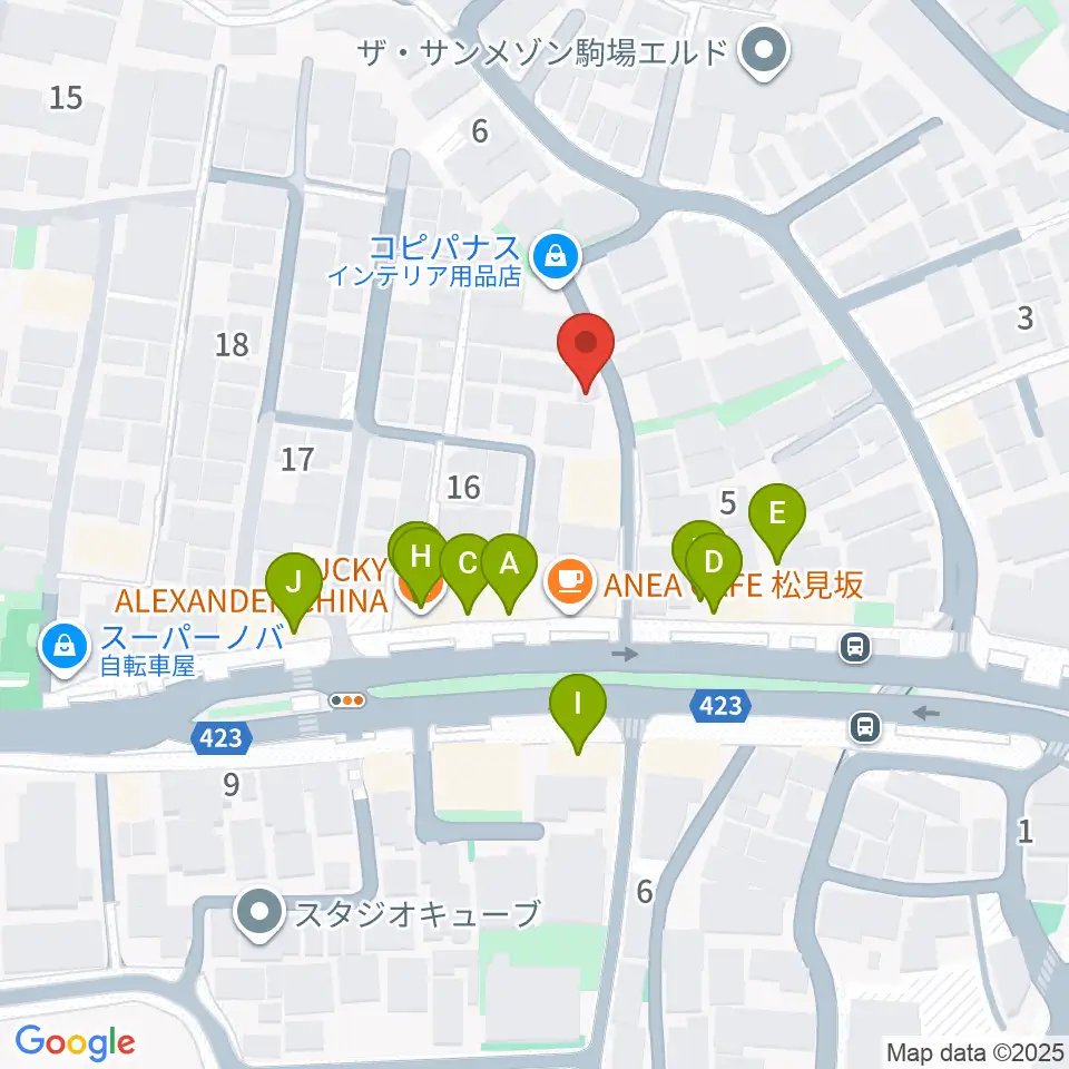 Studio Musicolore（ミュジコロール）周辺のファミレス・ファーストフード一覧地図
